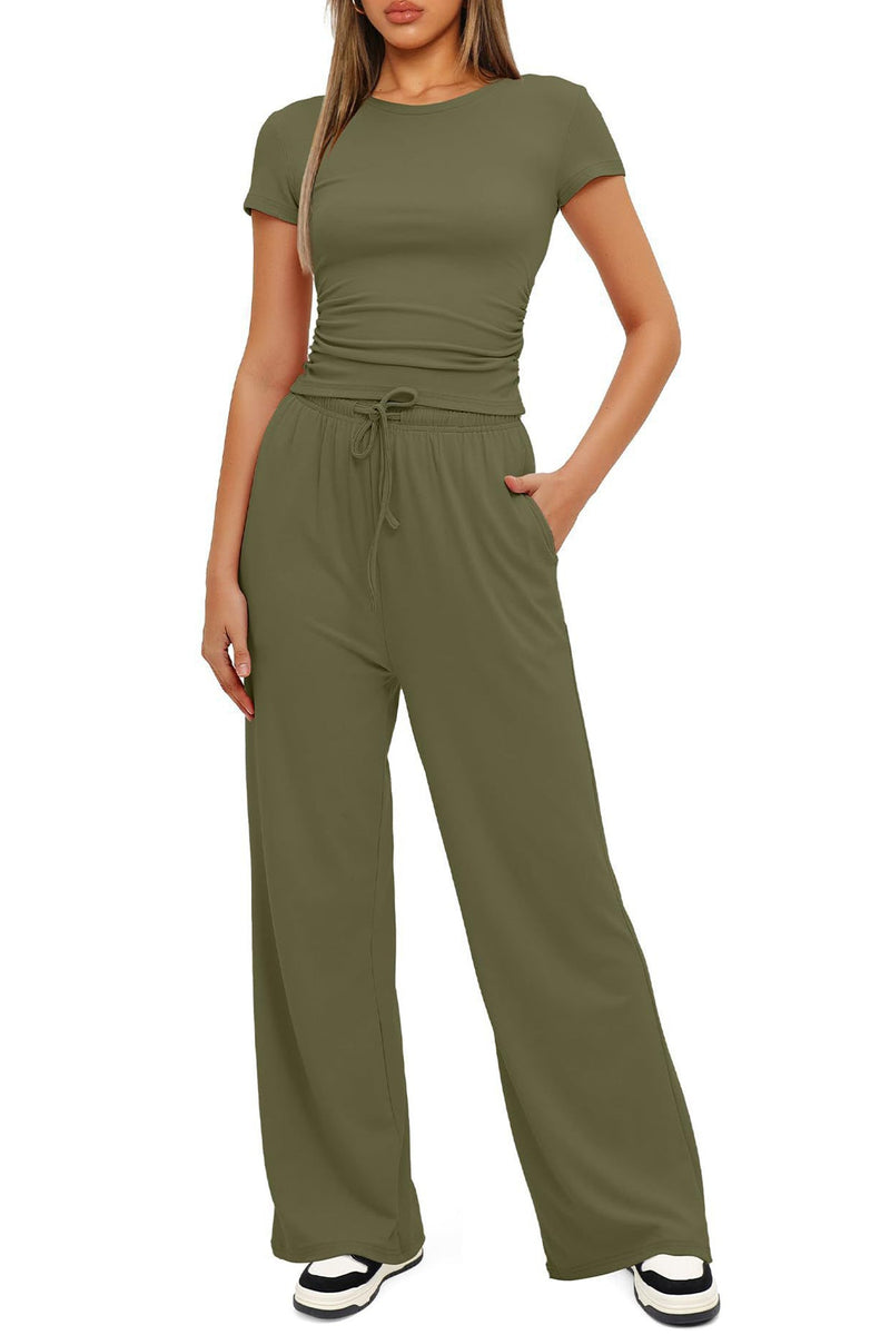 Crew Neck Cotton T-shirt Pants Suits