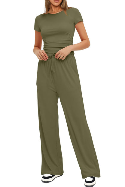 Crew Neck Cotton T-shirt Pants Suits