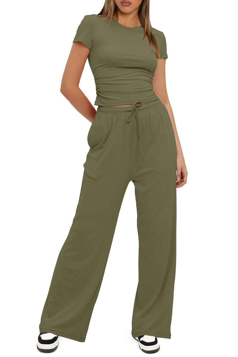 Crew Neck Cotton T-shirt Pants Suits