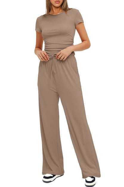 Crew Neck Cotton T-shirt Pants Suits