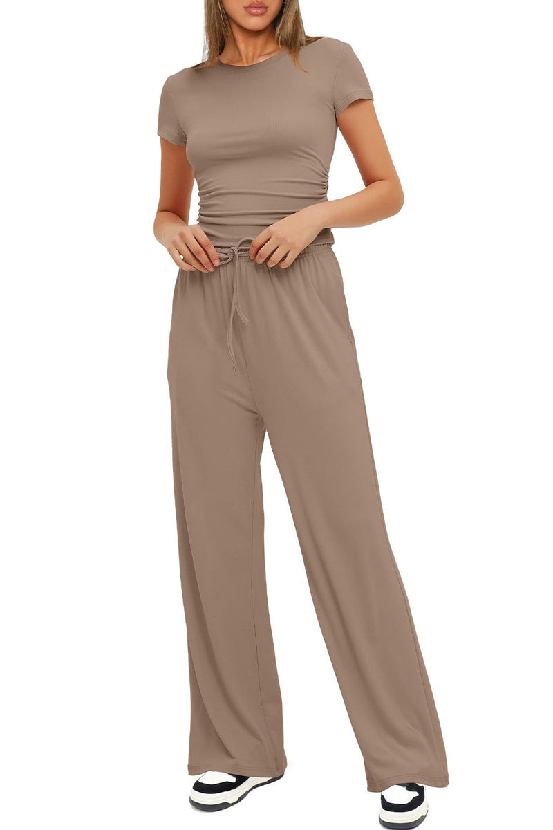Crew Neck Cotton T-shirt Pants Suits