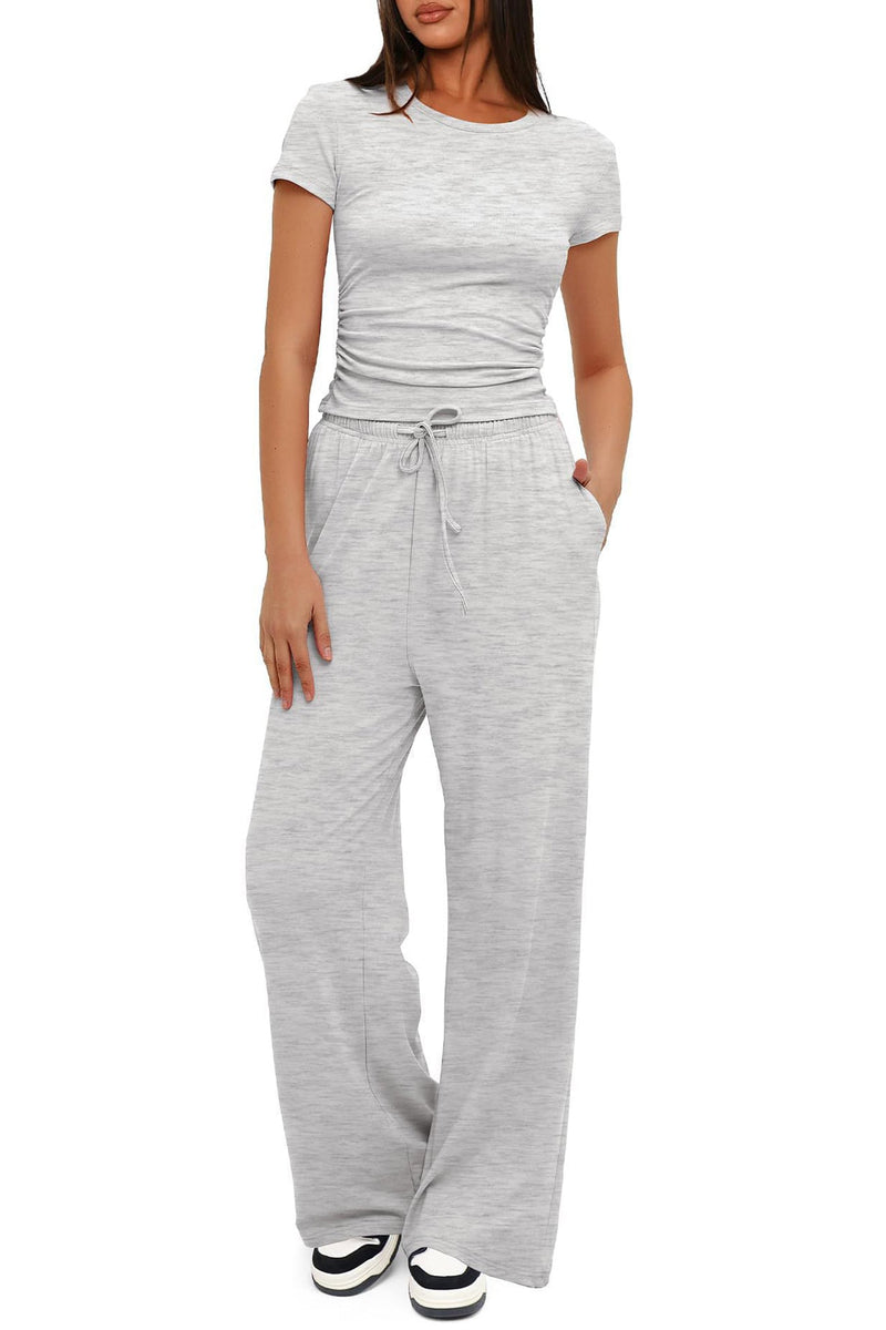 Crew Neck Cotton T-shirt Pants Suits