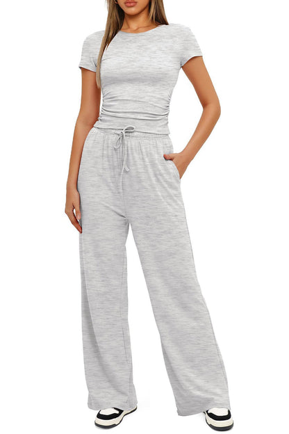 Crew Neck Cotton T-shirt Pants Suits