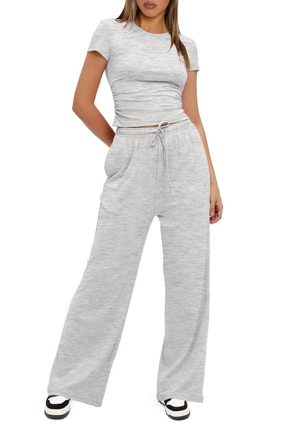 Crew Neck Cotton T-shirt Pants Suits