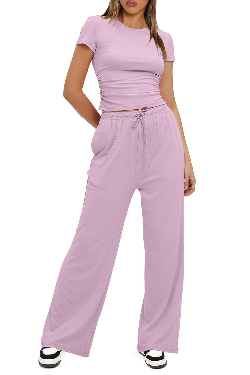 Crew Neck Cotton T-shirt Pants Suits
