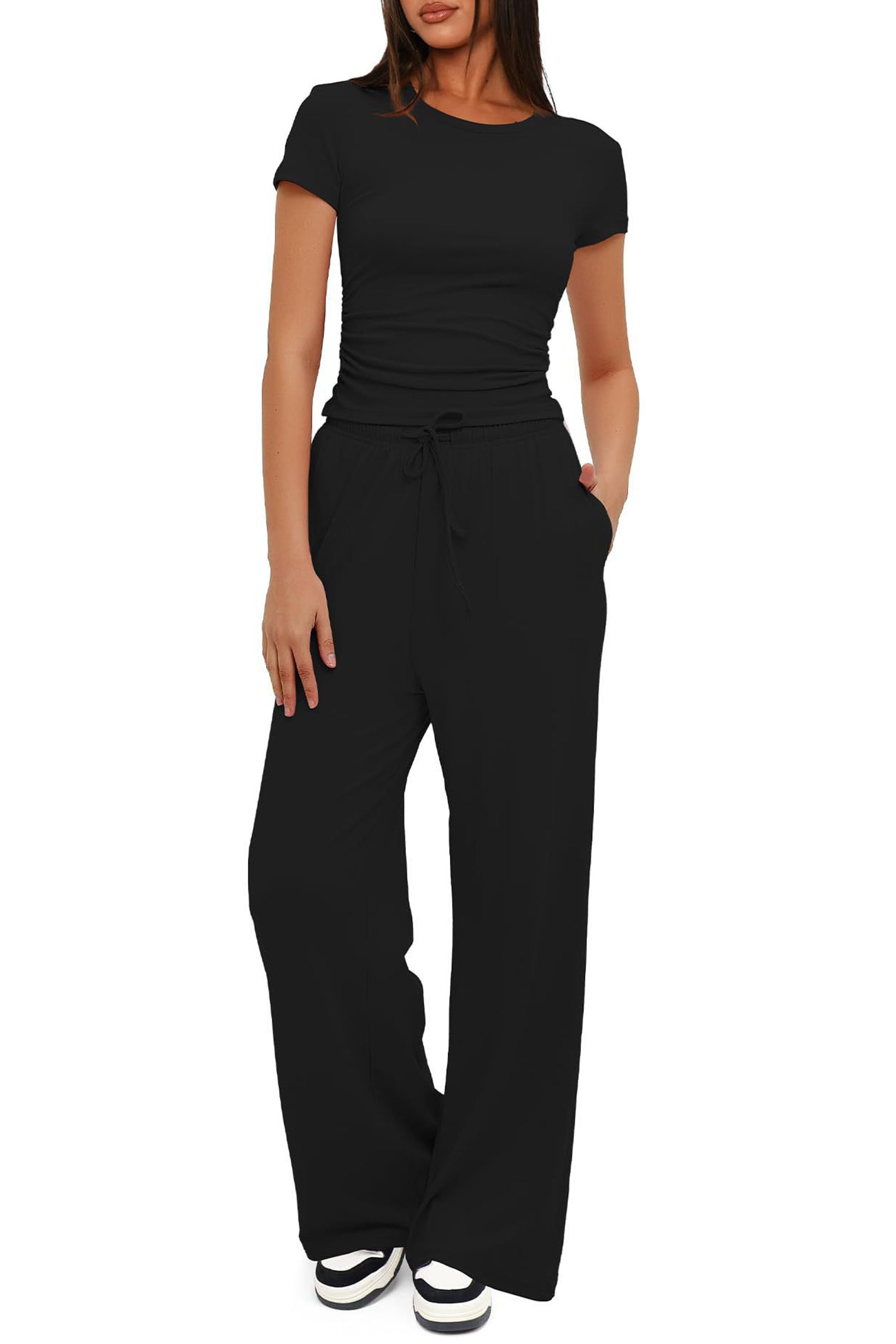 Crew Neck Cotton T-shirt Pants Suits