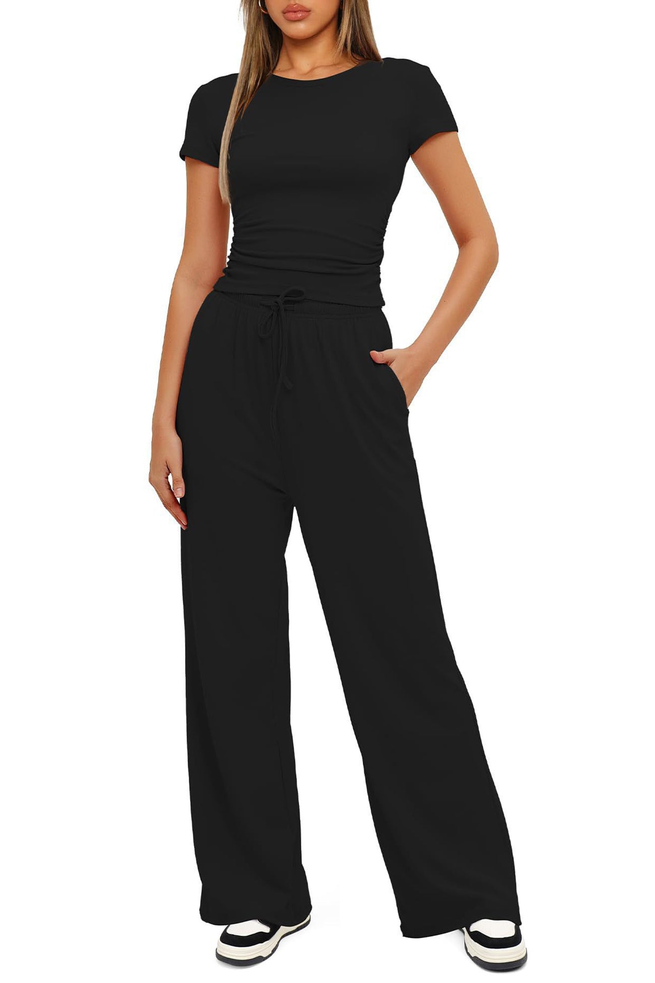 Crew Neck Cotton T-shirt Pants Suits