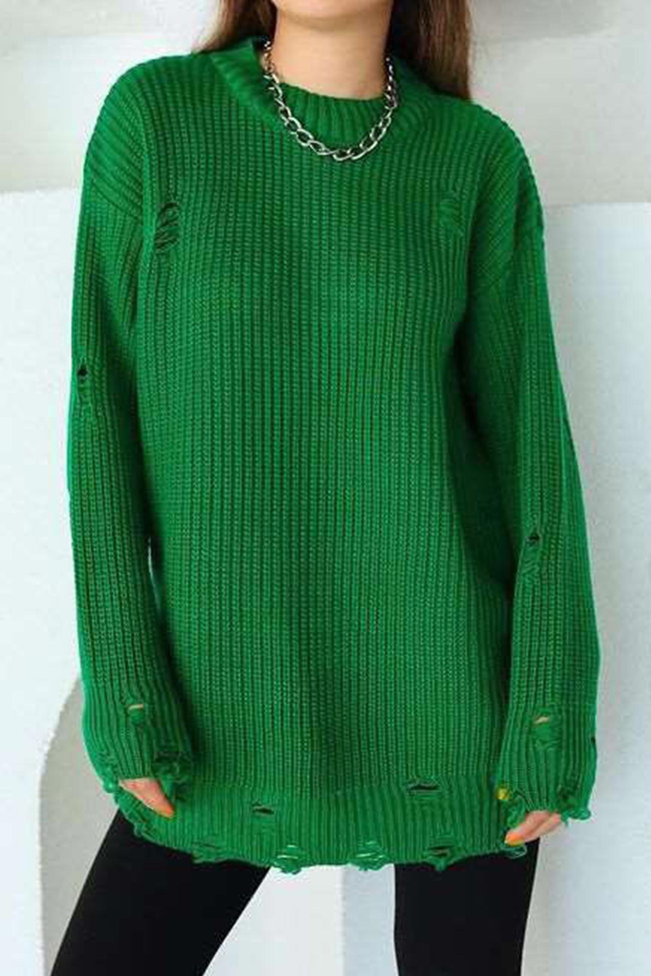 Crew Neck Distressed Sweater