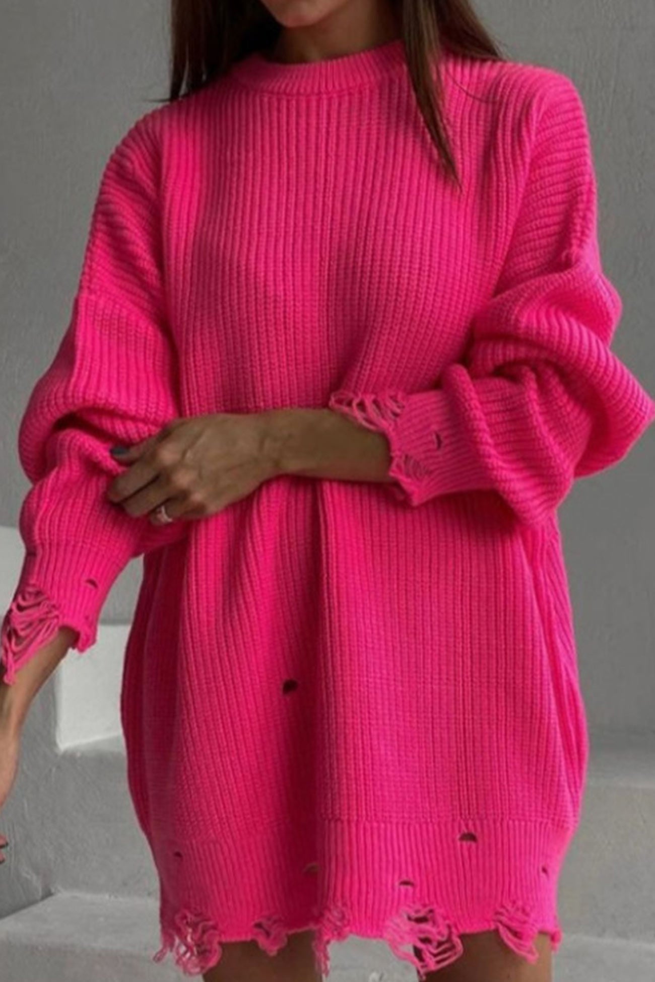 Crew Neck Distressed Sweater