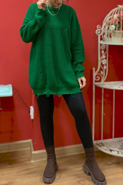 Crew Neck Distressed Sweater
