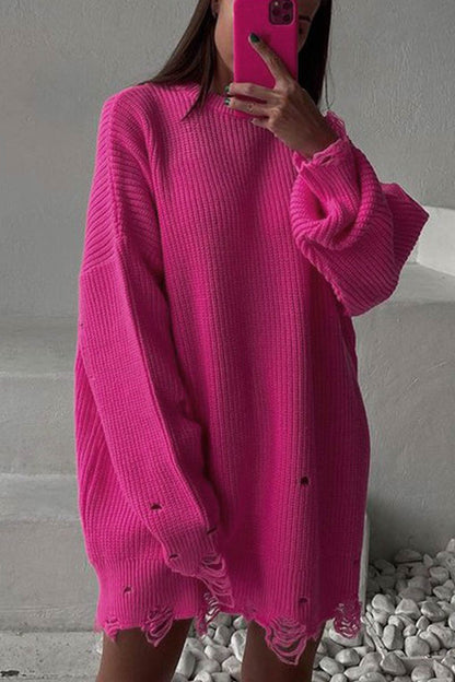 Crew Neck Distressed Sweater