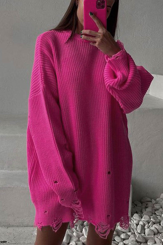 Crew Neck Distressed Sweater