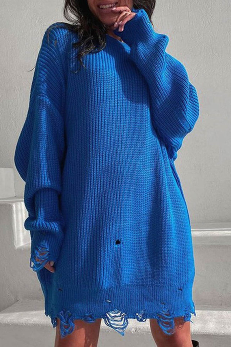 Crew Neck Distressed Sweater