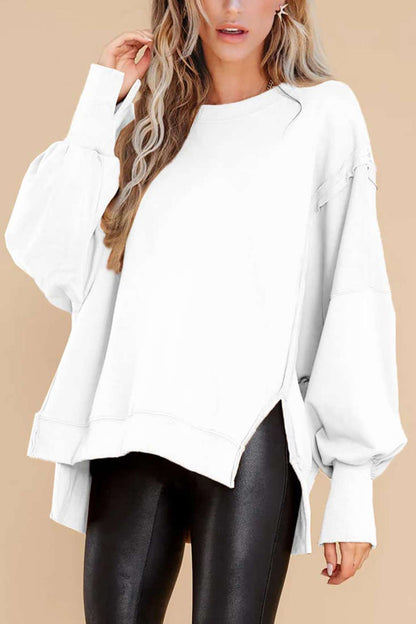 Crew Neck Long Sleeve Slit Sweatshirt