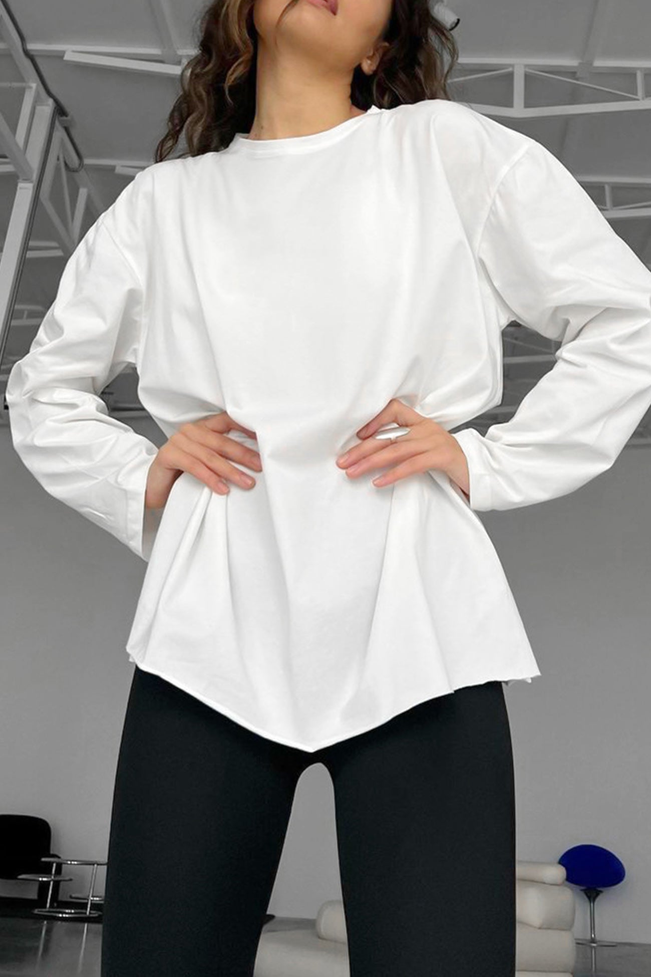 Crew Neck Slit Cotton Sweatshirt