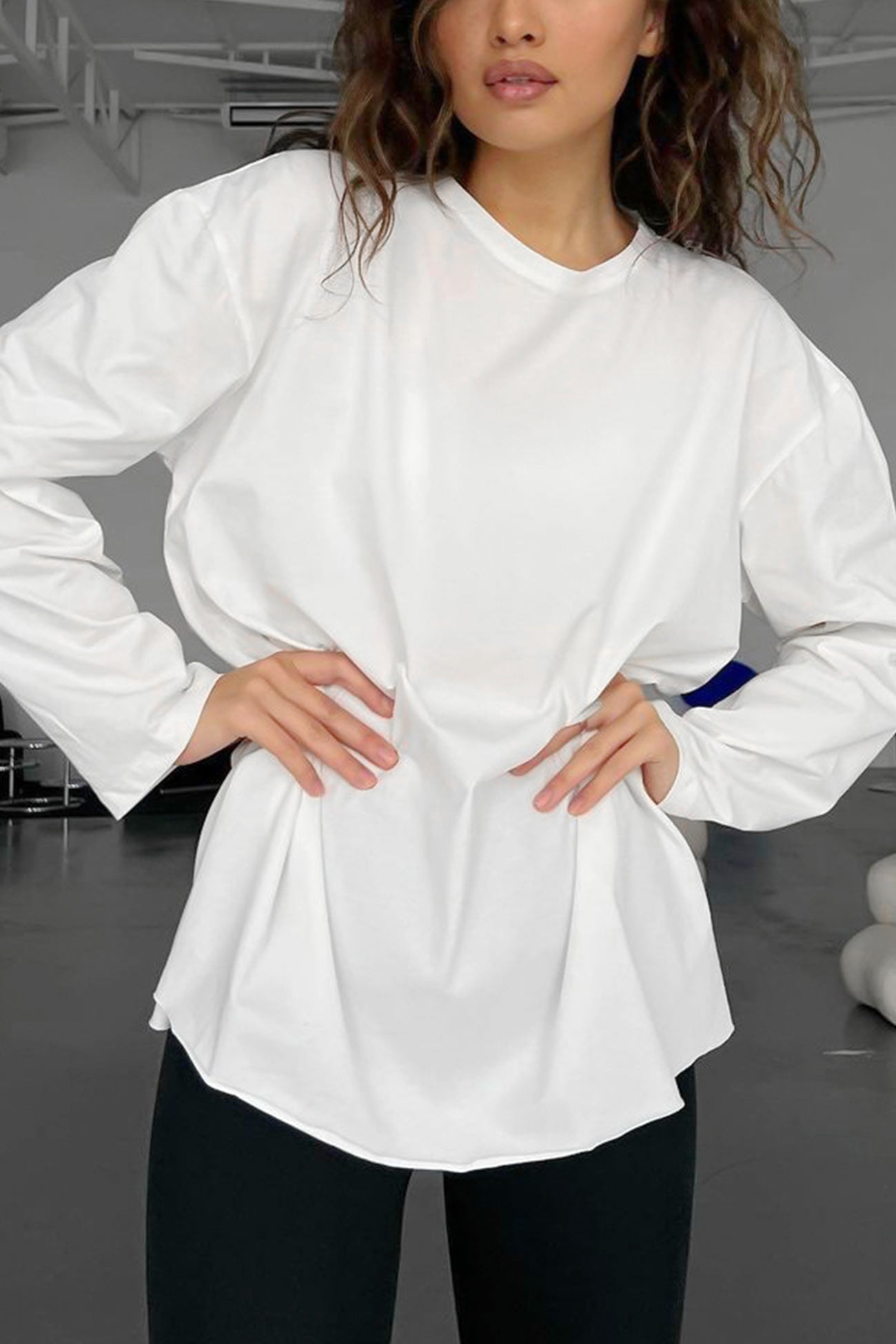 Crew Neck Slit Cotton Sweatshirt