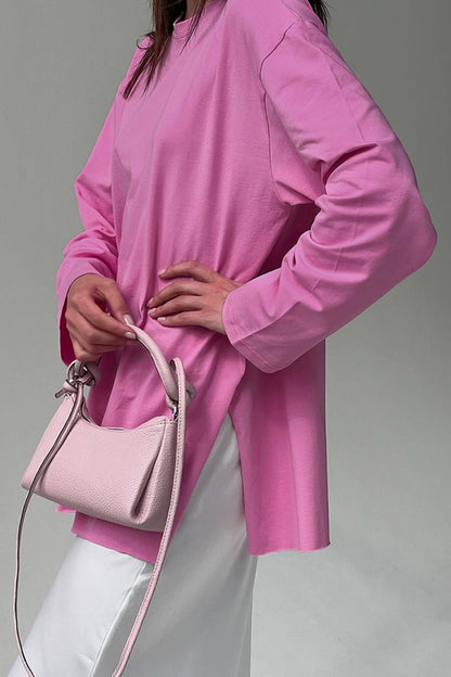 Crew Neck Slit Cotton Sweatshirt