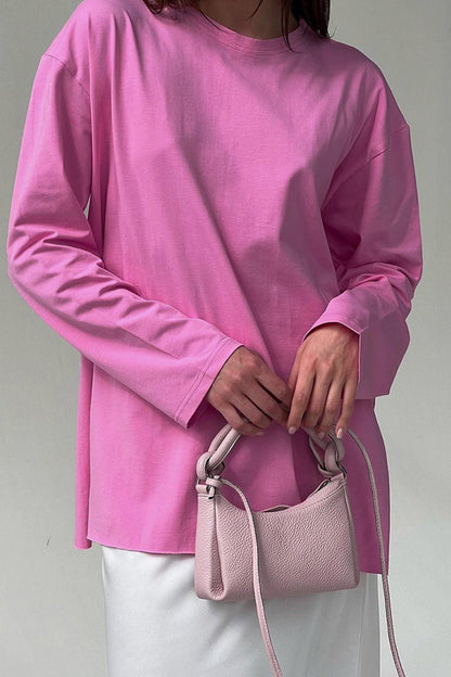 Crew Neck Slit Cotton Sweatshirt