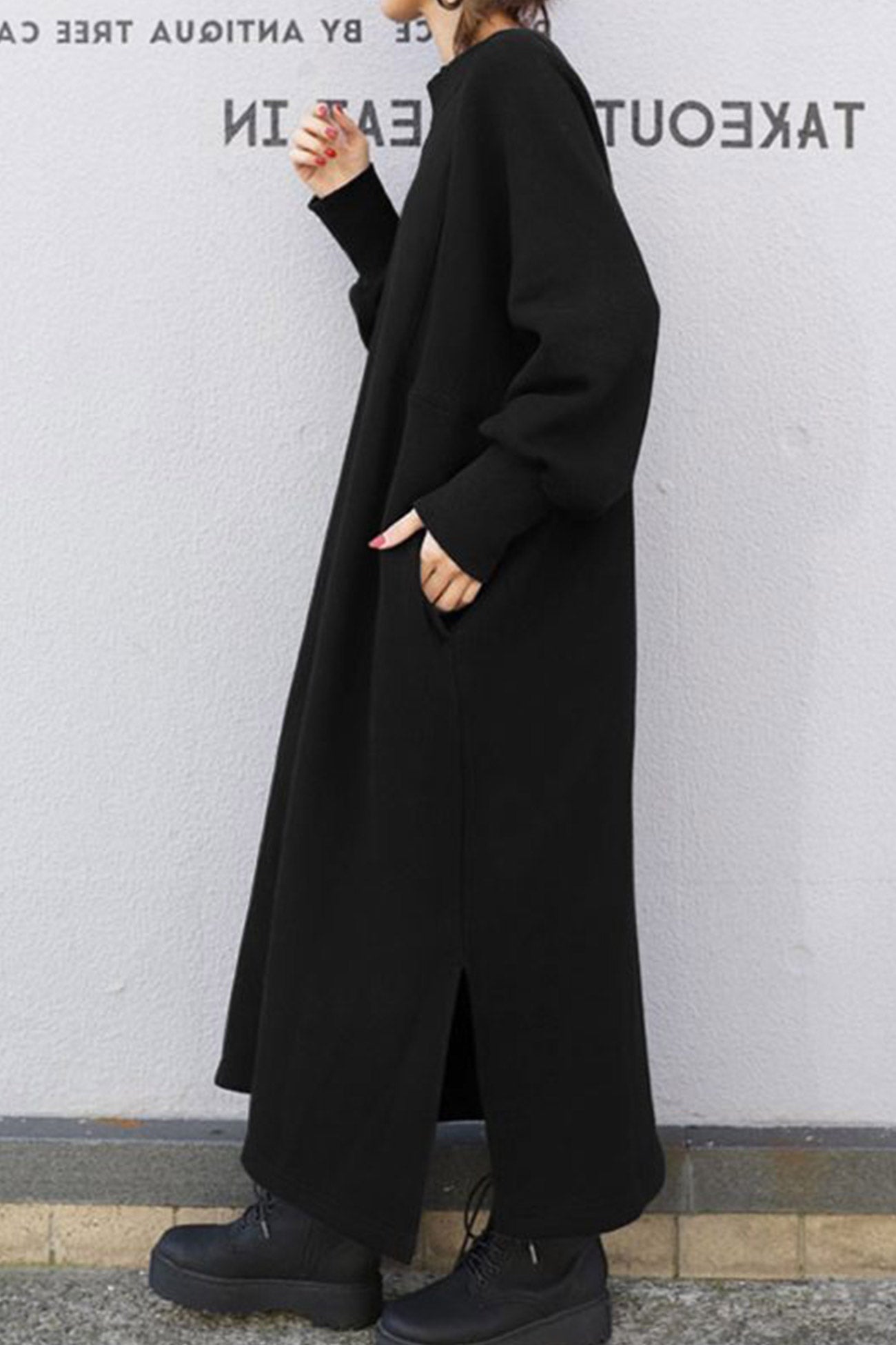 Crew Neck Slit Sweatshirt Dress