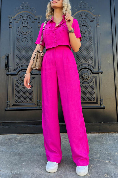 Crop Blouse Long Pants Set