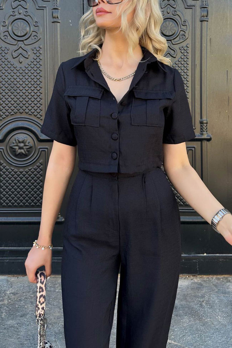 Crop Blouse Long Pants Set