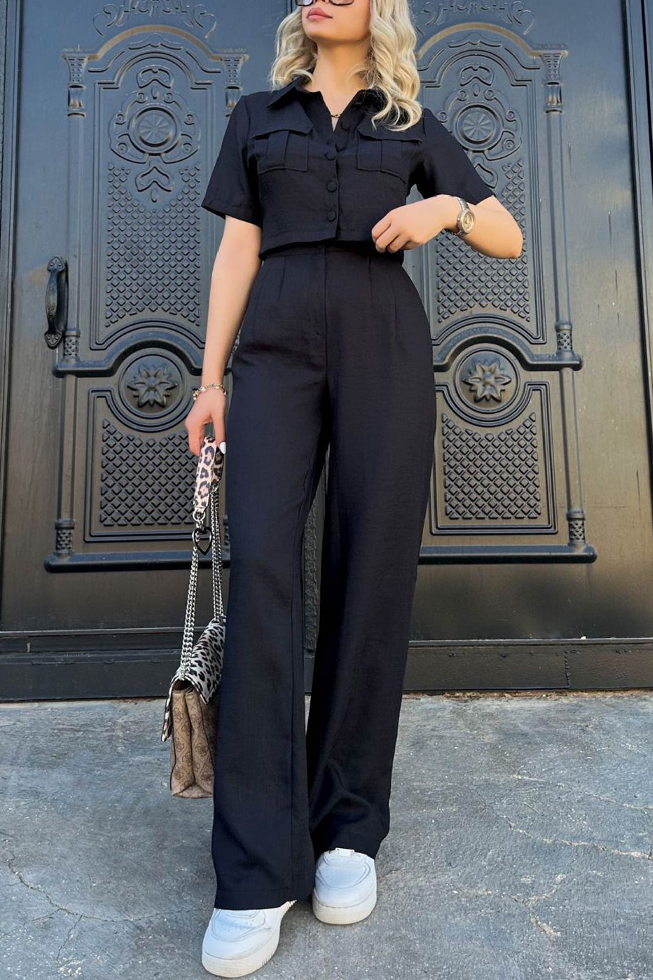 Crop Blouse Long Pants Set