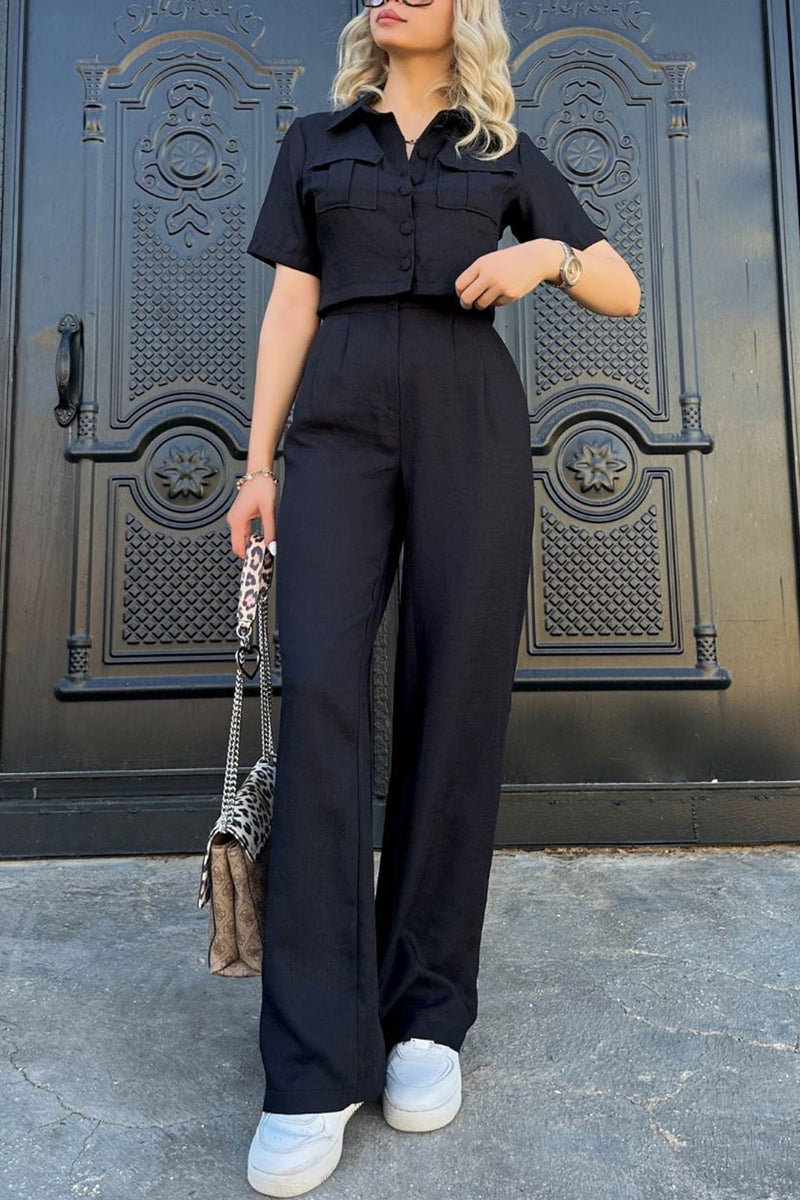Crop Blouse Long Pants Set