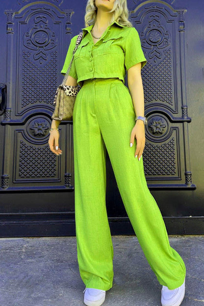 Crop Blouse Long Pants Set