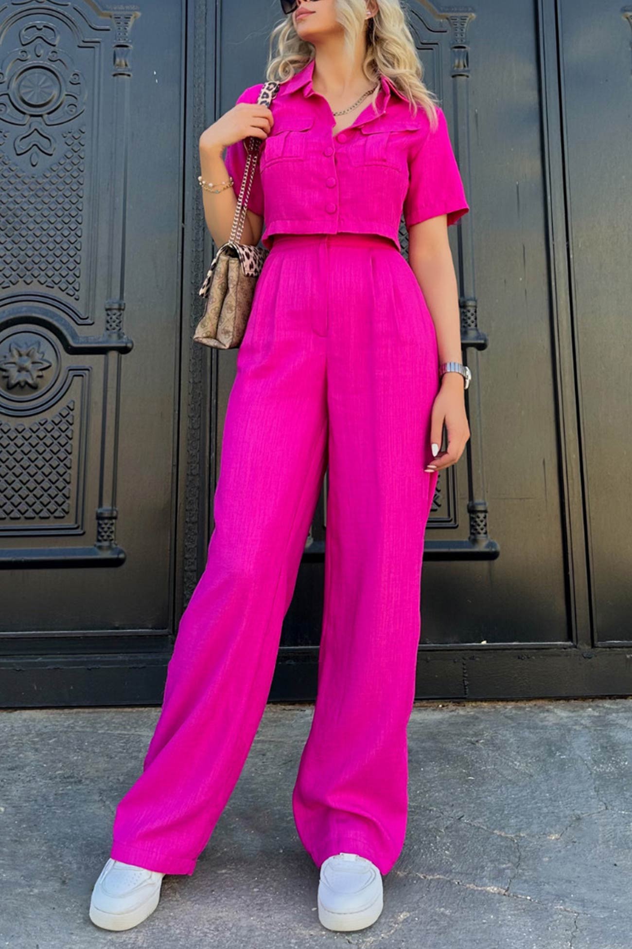 Crop Blouse Long Pants Set