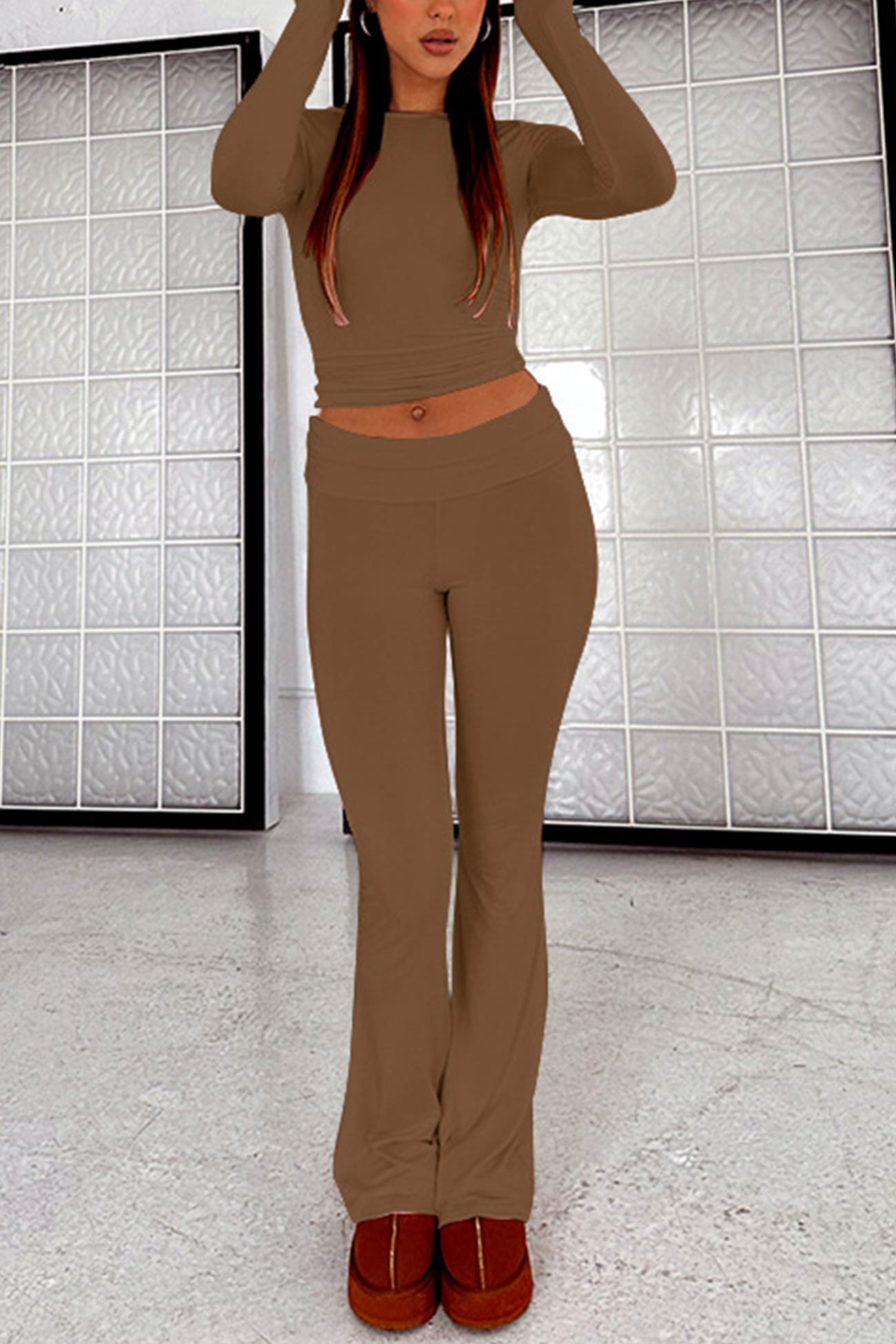 Crop Top Flares Long Pants Set