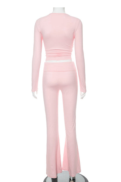 Crop Top Flares Long Pants Set