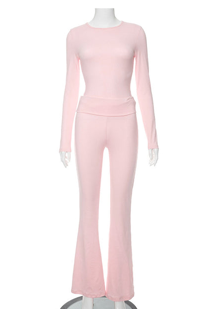 Crop Top Flares Long Pants Set