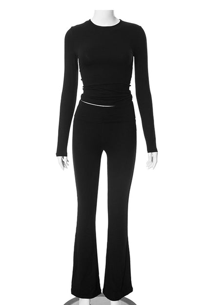 Crop Top Flares Long Pants Set