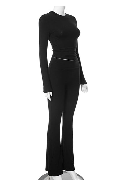 Crop Top Flares Long Pants Set