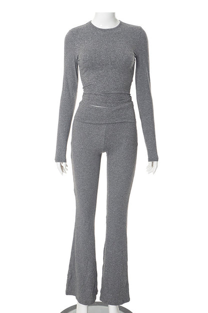 Crop Top Flares Long Pants Set