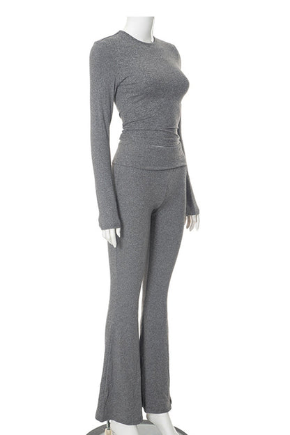 Crop Top Flares Long Pants Set