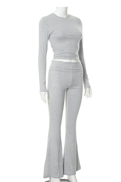 Crop Top Flares Long Pants Set