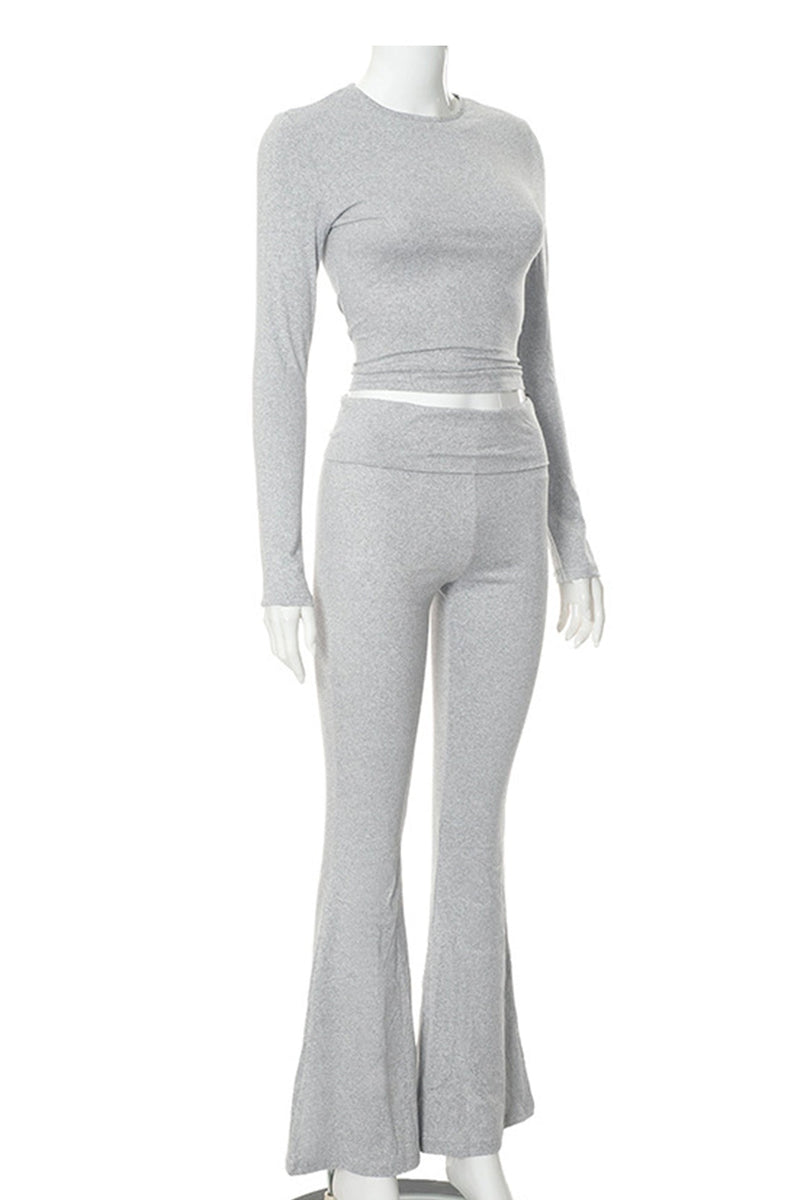 Crop Top Flares Long Pants Set