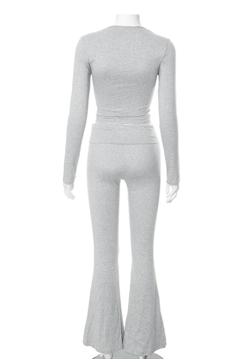 Crop Top Flares Long Pants Set