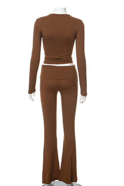Crop Top Flares Long Pants Set