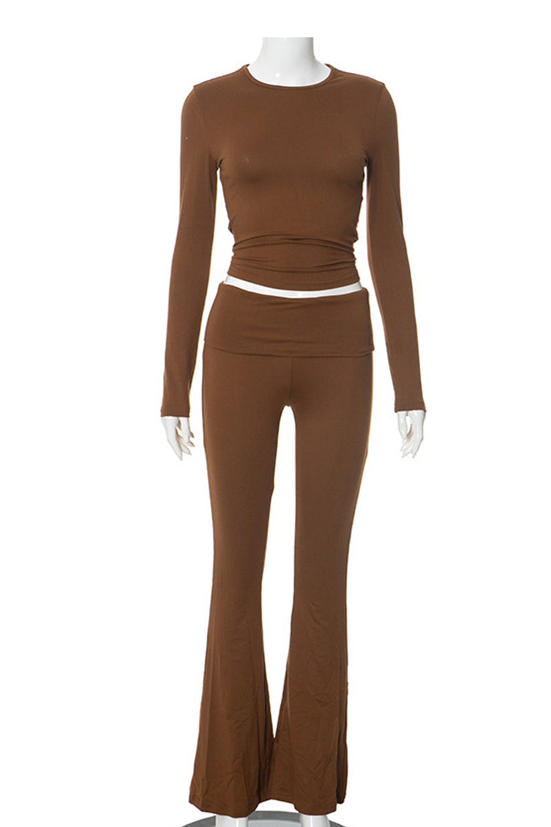 Crop Top Flares Long Pants Set