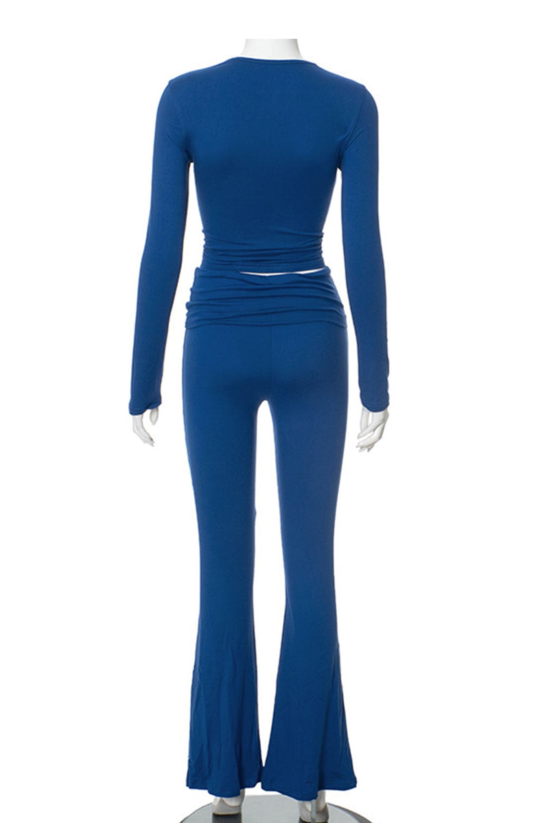 Crop Top Flares Long Pants Set