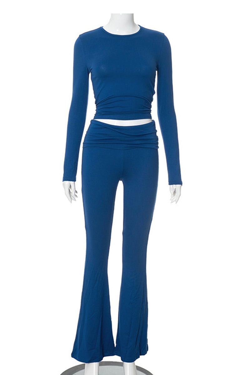 Crop Top Flares Long Pants Set