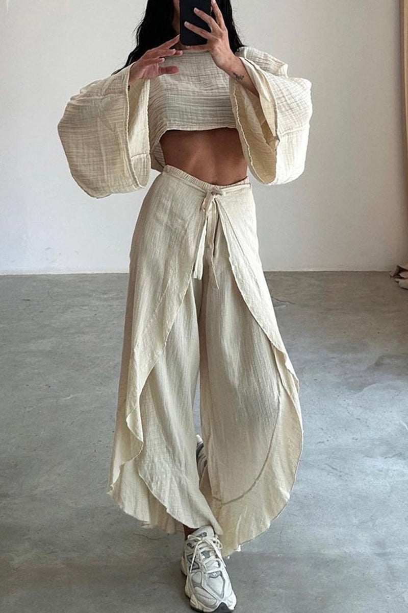 Crop Top Slit Pants Suits