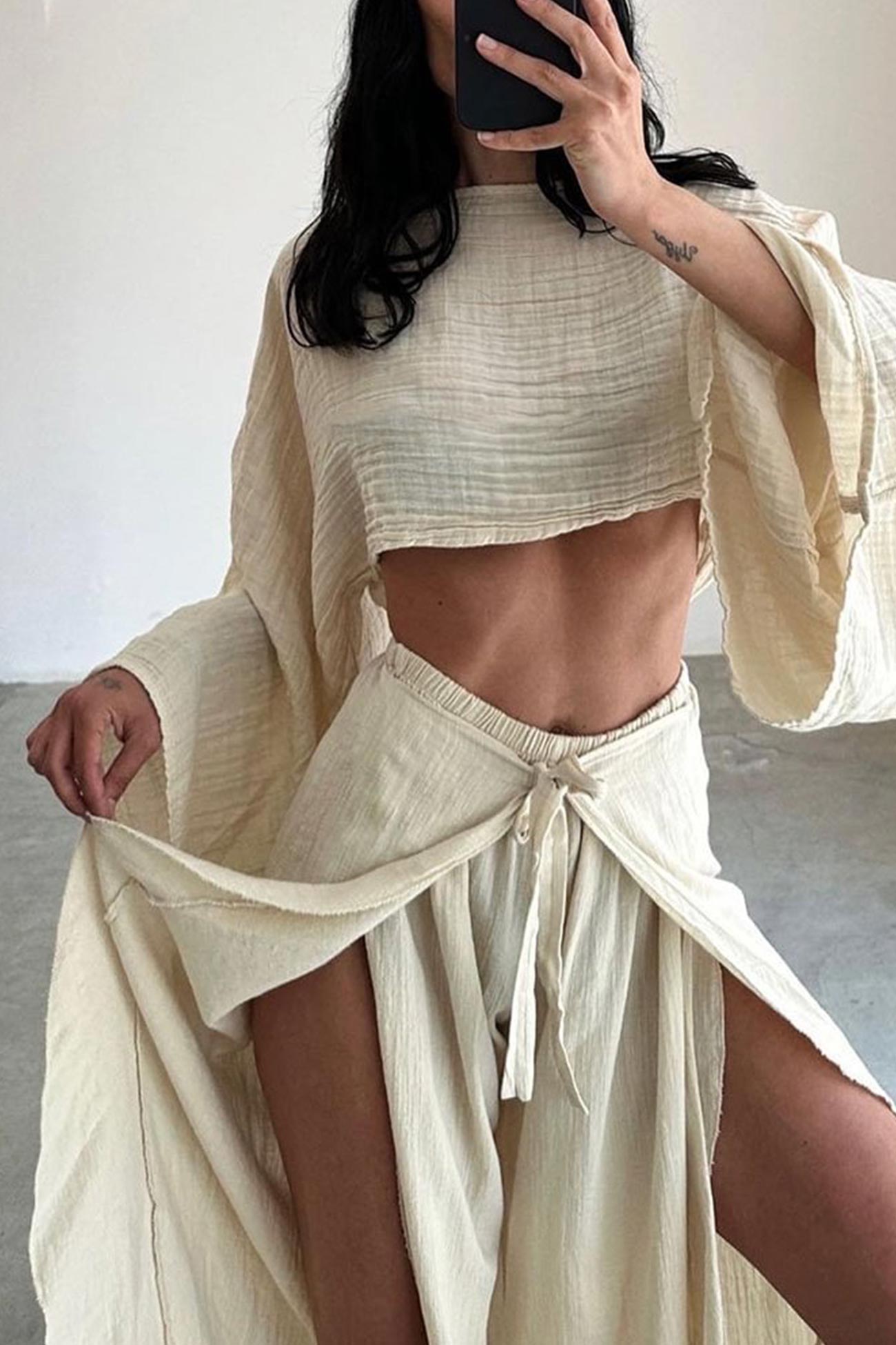 Crop Top Slit Pants Suits