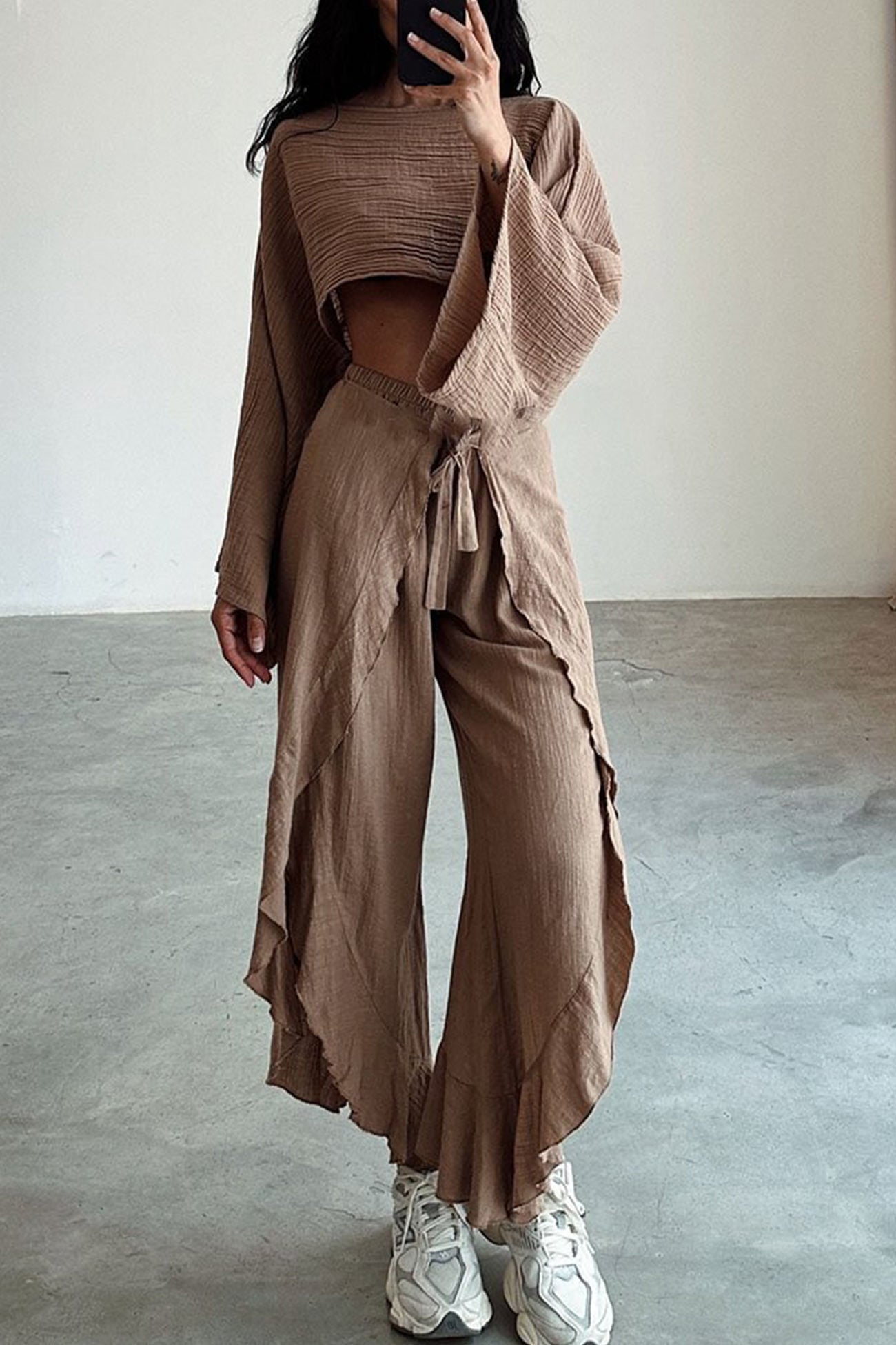 Crop Top Slit Pants Suits