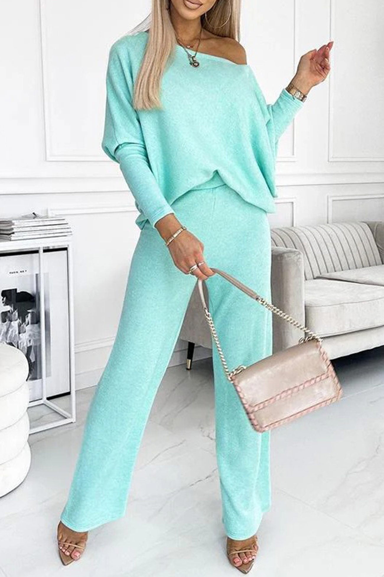 Drop Shoulder Pullover Pants Set