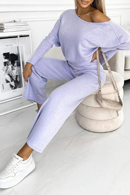 Drop Shoulder Pullover Pants Set