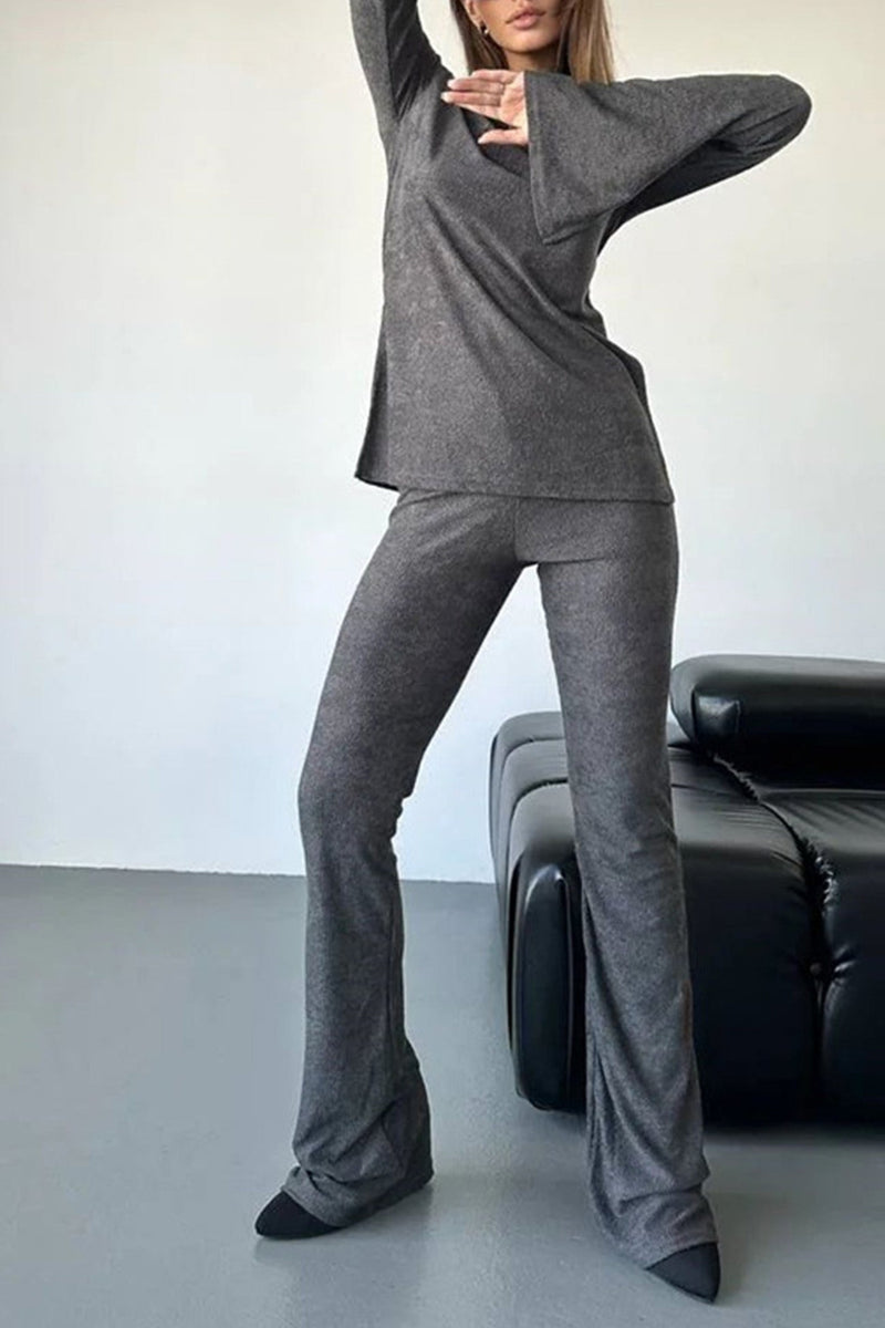 Flare Sleeve Knit Tops Long Pants Set