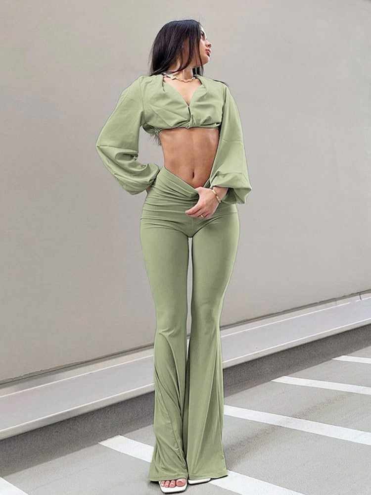 Elastic Flared Pants